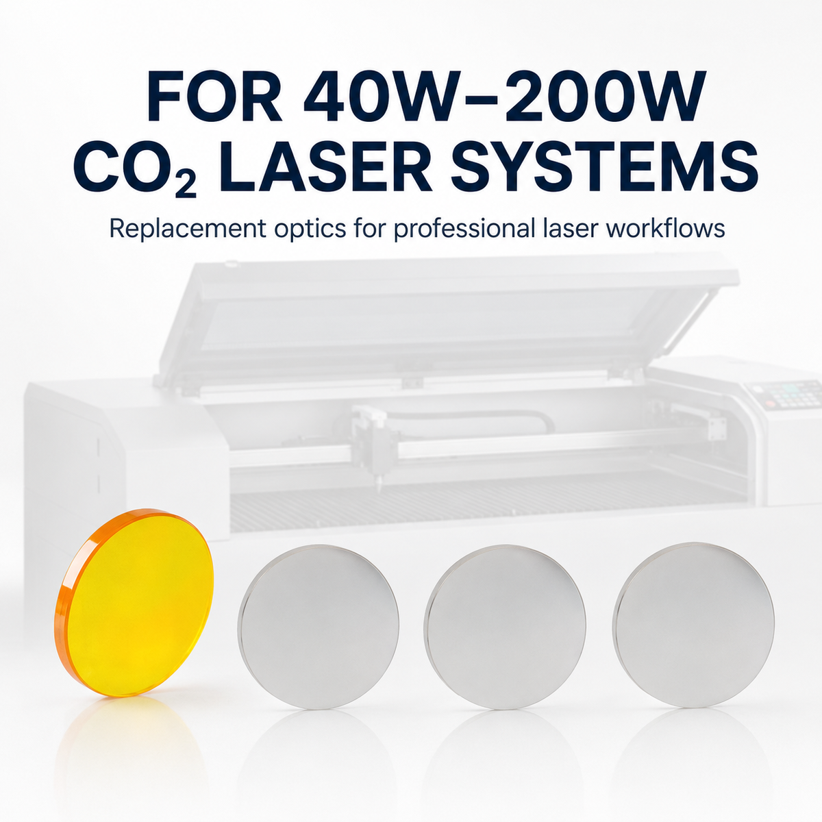 CO₂ Laser Optics Set – 3 Mirrors + CVD ZnSe Focus Lens, 20 mm