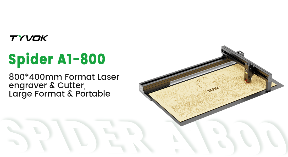 Tyvok Spider A1800L: 800*400mm format, compact, portable, powerful laser cutter