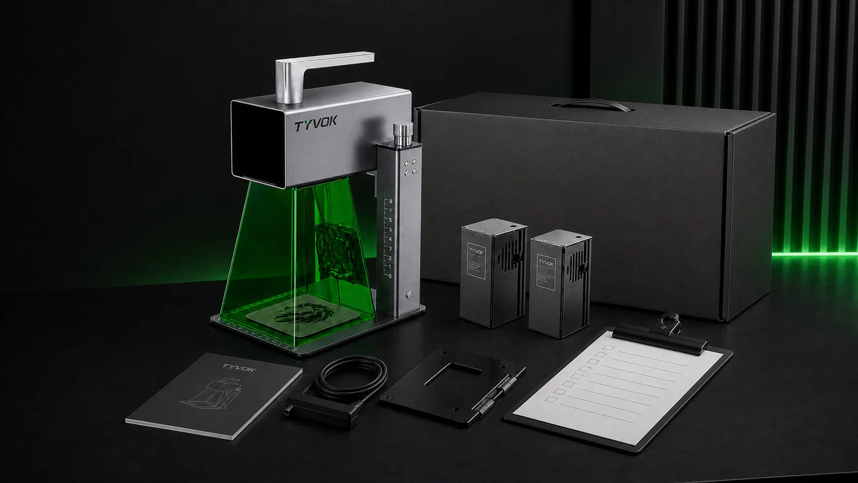 Private label laser engraver sample approval set with machine and packaging