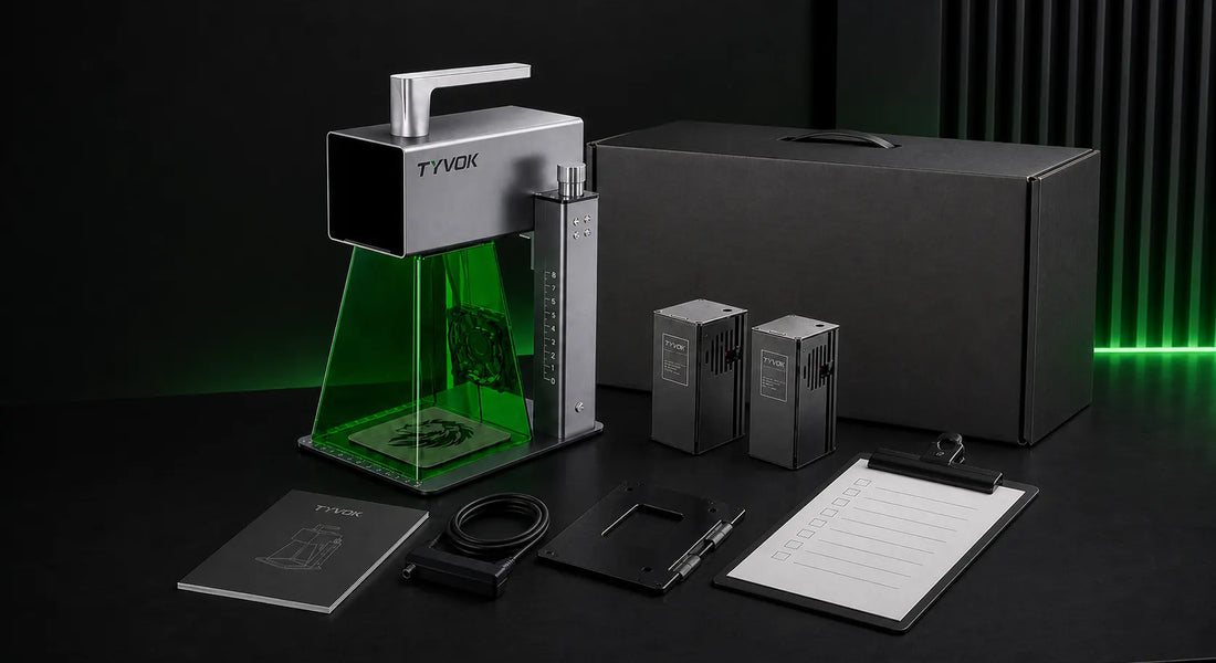 Private label laser engraver sample approval set with machine and packaging