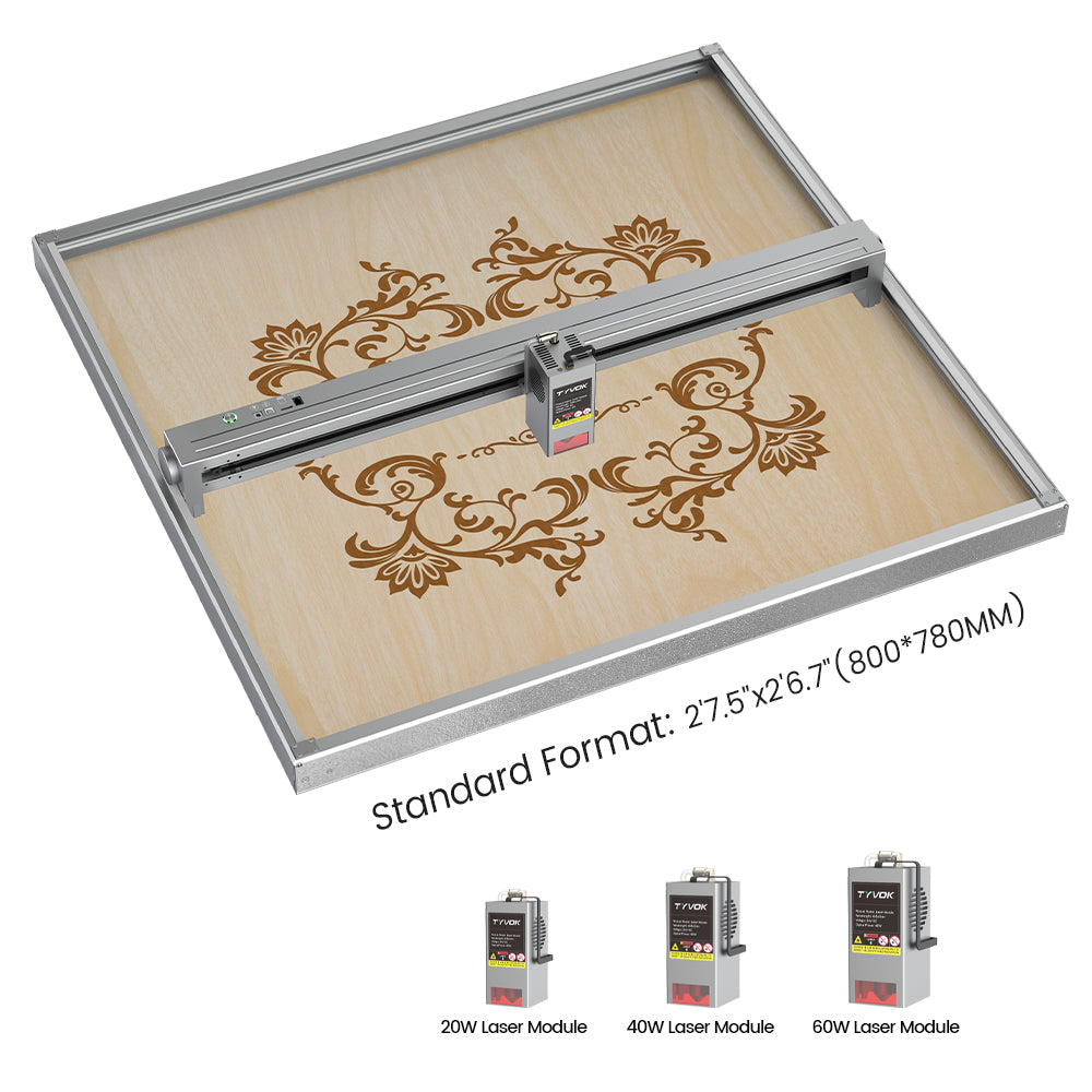 🔥TYVOK X1S Pro – 800×800mm (27.5"×26.7") Laser Cutter & Engraver · 20W/40W 60W Power · DIY-Ready, No Assembly Needed