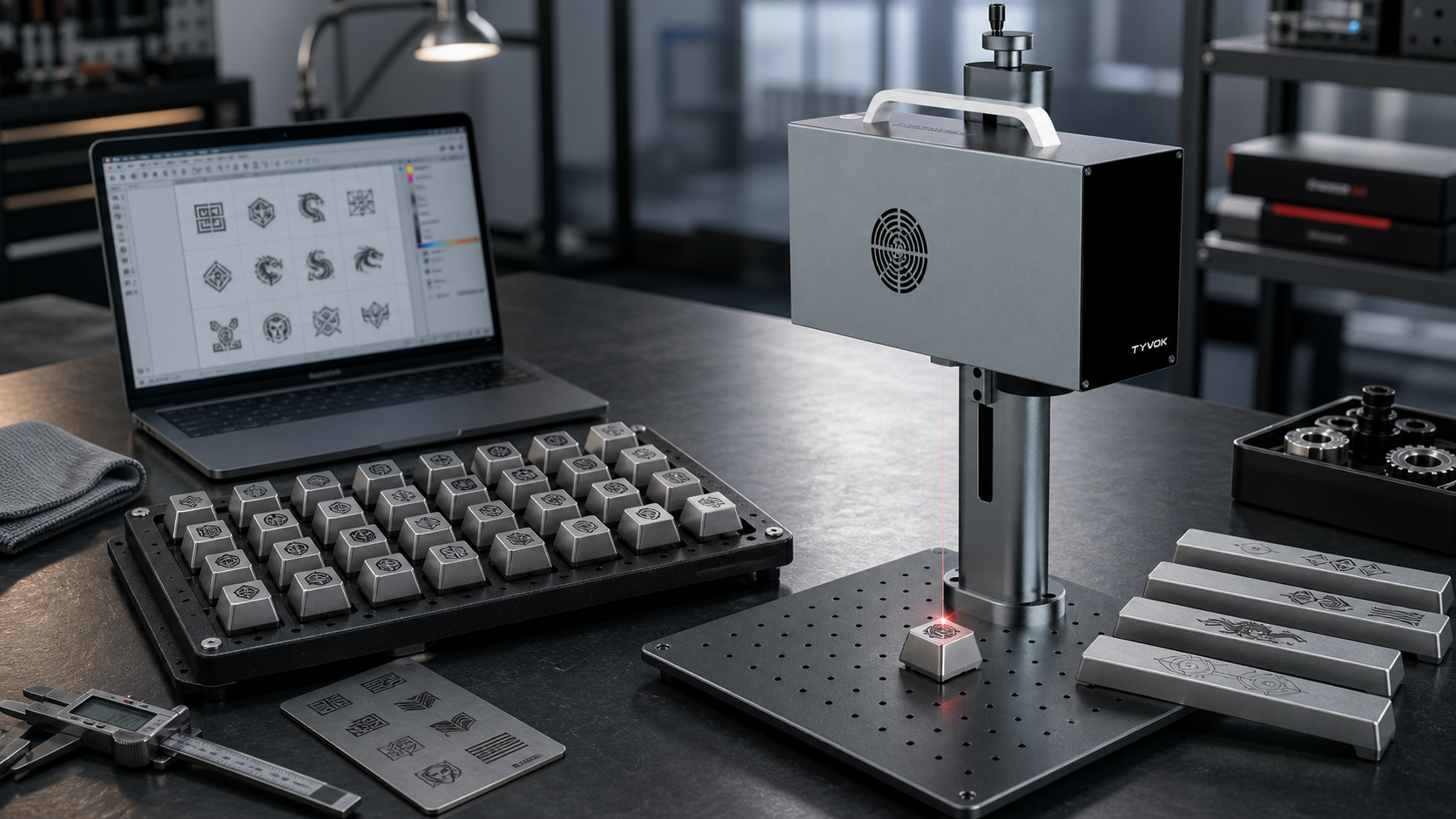 Batch metal keycap engraving workflow for small business production