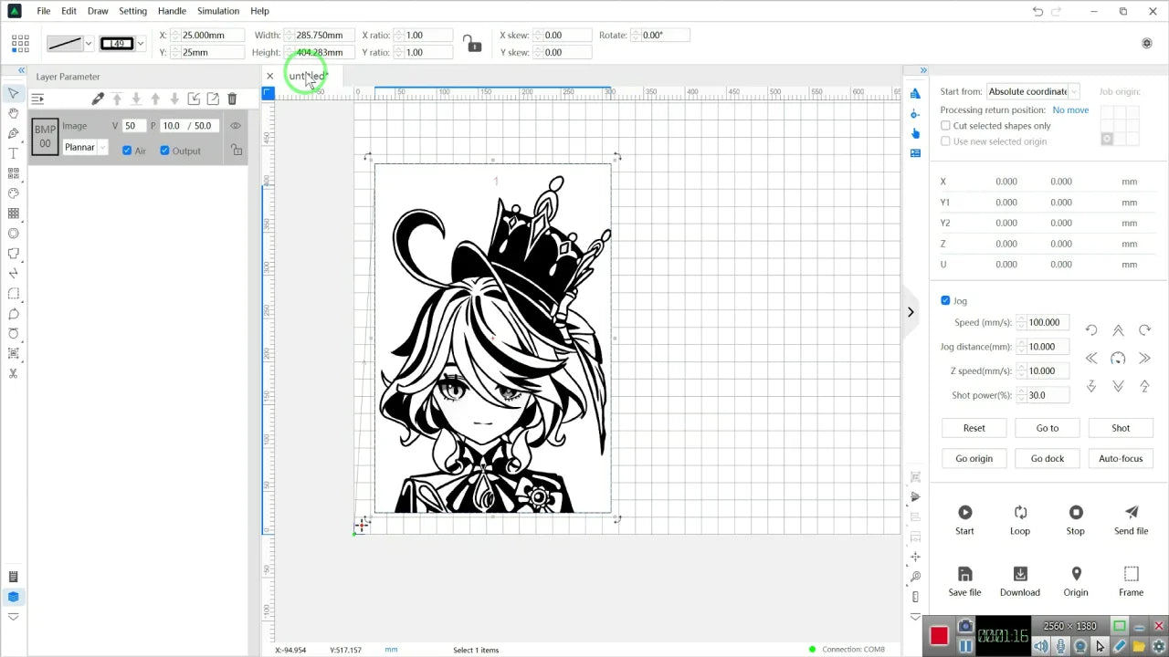 TyvokStudio interface showing an engraving design on the workspace canvas
