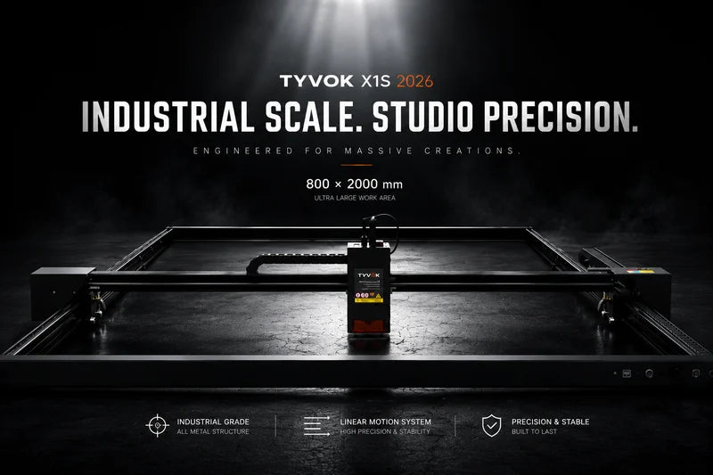 TYVOK X1S 2026 large-format laser engraver ready for an 800 by 2000 millimeter workflow