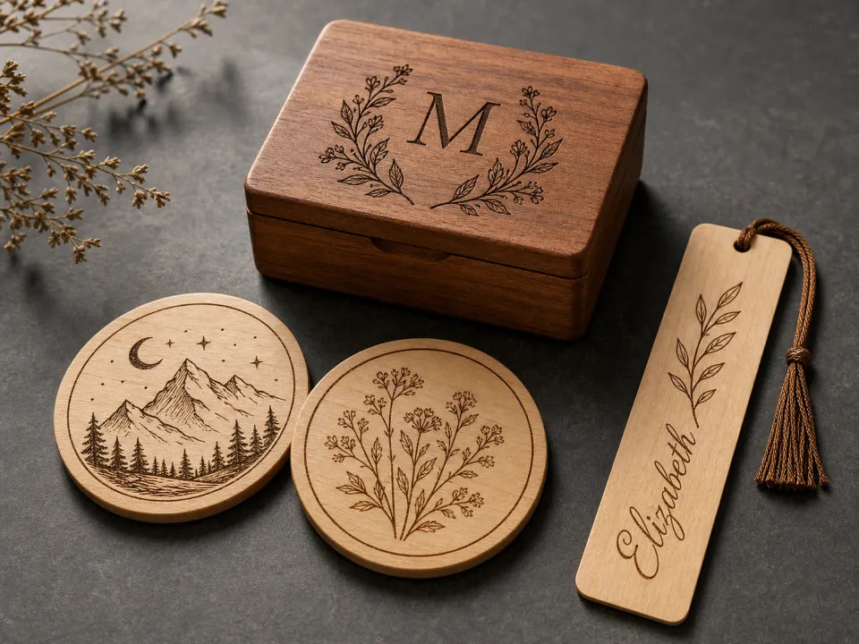 Concept visualization of engraved personalized wood gifts